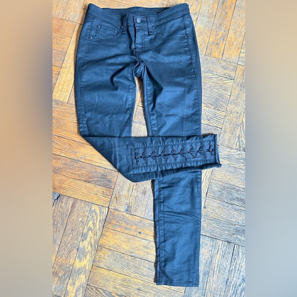 Rag & Bone Black Skinny Jeans with Ruched Detailing